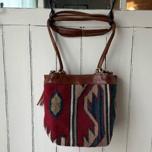 Western Leather Tapestry Cross Body Purse